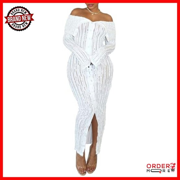 Sexy Off Shoulder Maxi Dress Mesh Flare Sleeve Bodycon Party - Picture 2 of 6